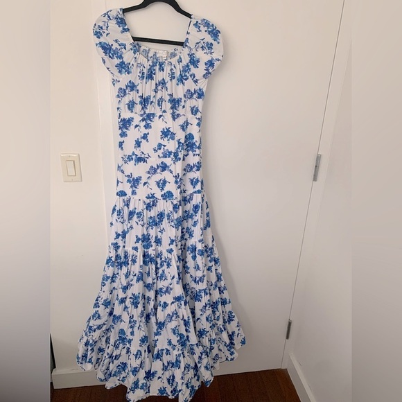 Caroline Constas' 'Larissa' cotton poplin maxi blue floral dress - Picture 4 of 6